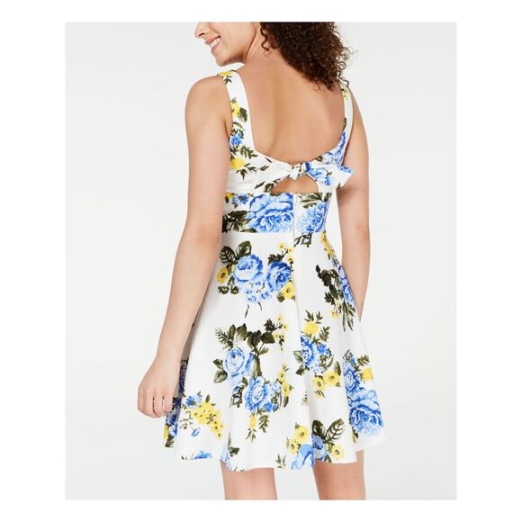 B DARLIN Womens Fit + Flare Mini Dress White Sleeveless Square Neck Juniors 9\10 - Picture 2 of 4